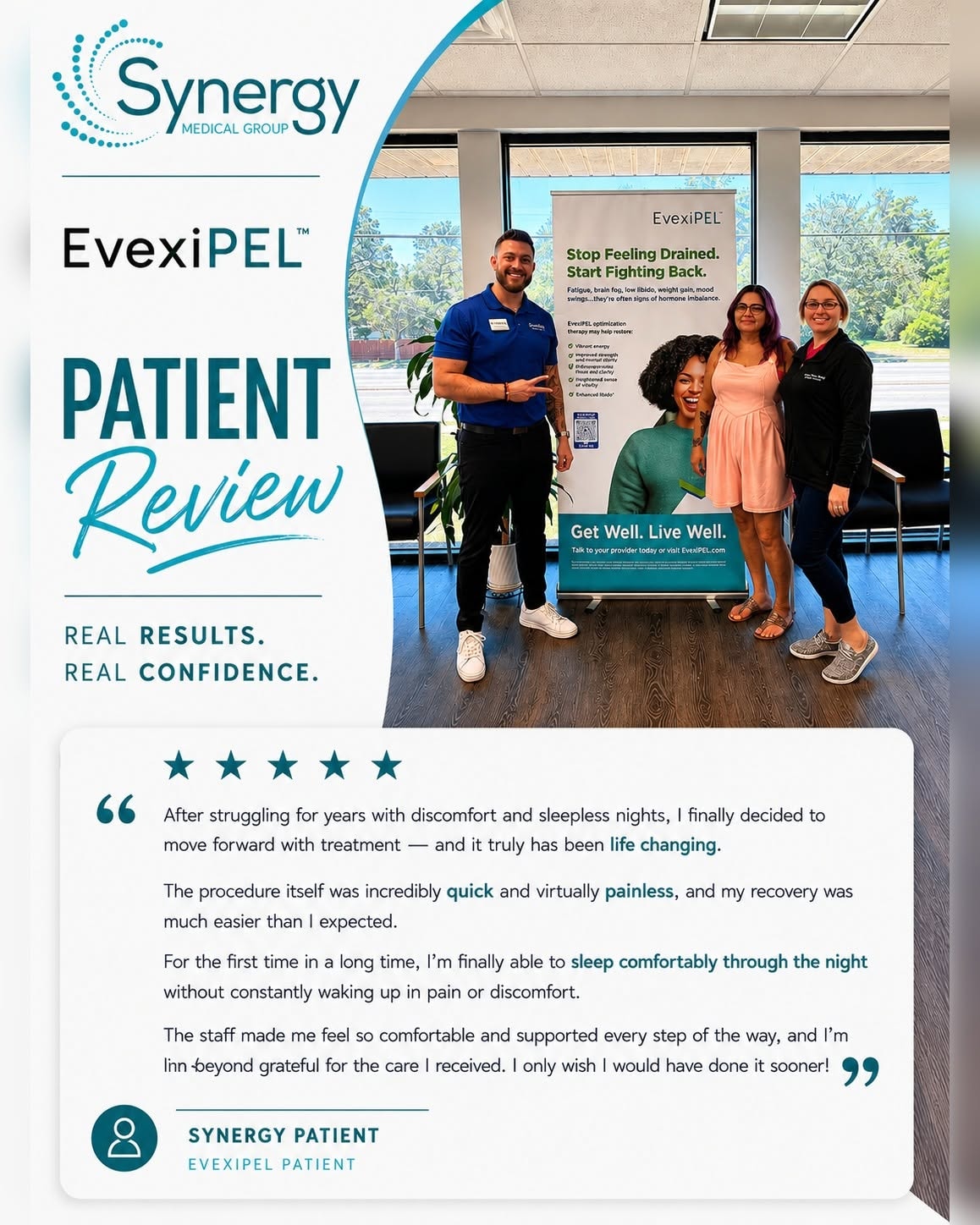 Synergy Medical Group EvexiPEL patient review — Real Results. Real Confidence.